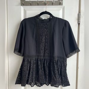 Zara - L - Lacy Zip-Up Peplum Top